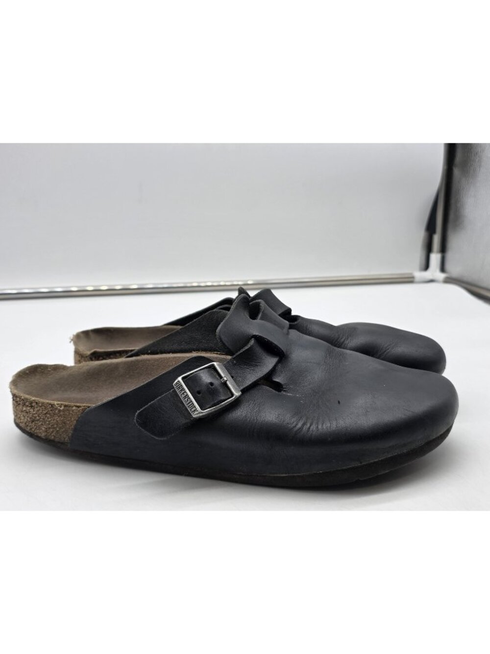 Birkenstock Boston Shoes Womens Size 9 40 Black Leather Clog Slip On Damaged